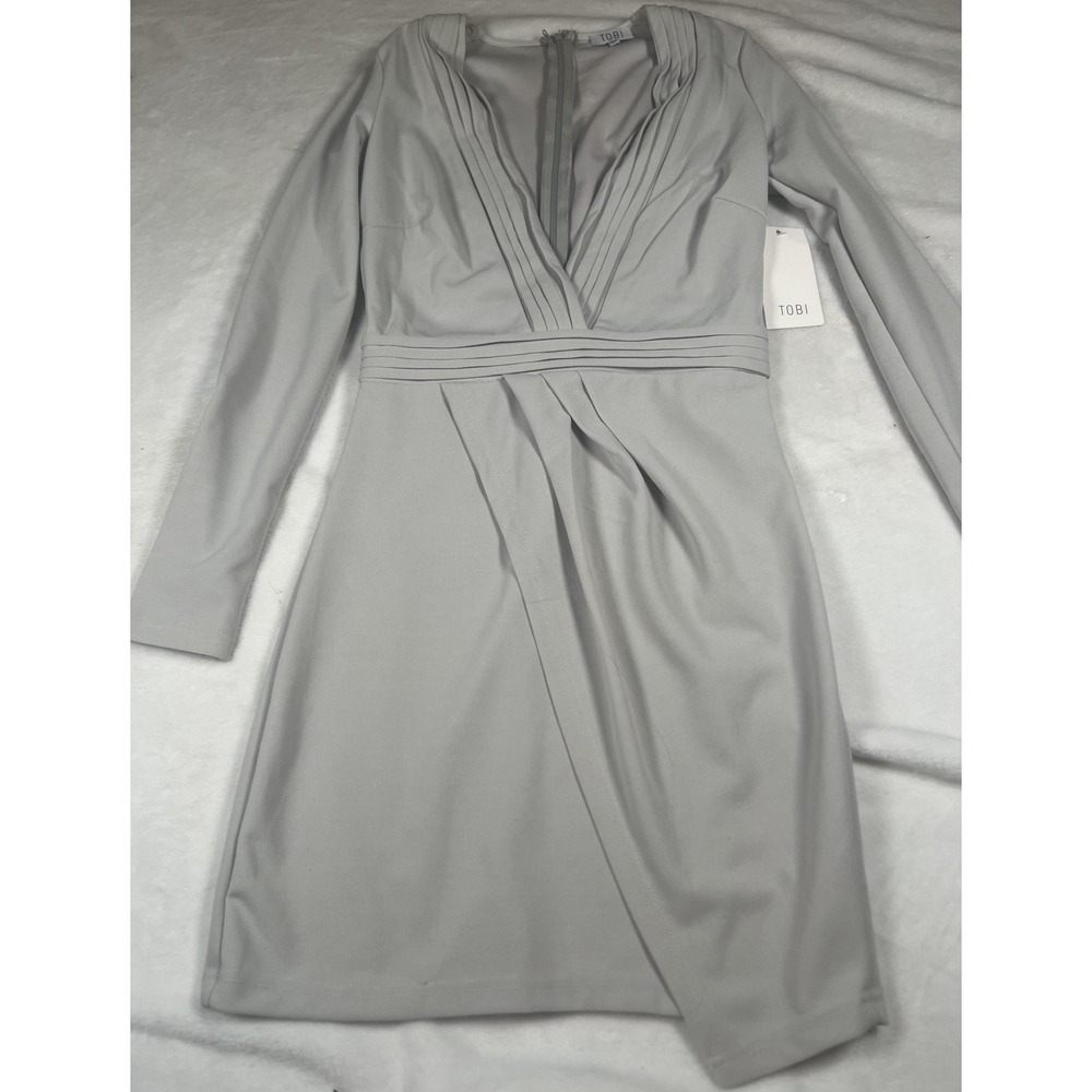 Tobi Dress Womens Small Gray Long Sleeve V Neck Wrap Sheath Mini Party Cocktailâ